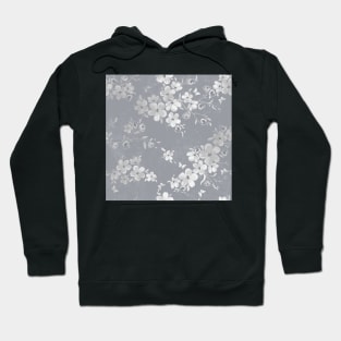 Silver Gray and White Flowers Hoodie